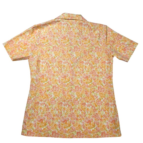 Vintage 70s Floral Matching Set 2 Pc Button Up Wide Leg Pants Orange Peach XS - Picture 3 of 13